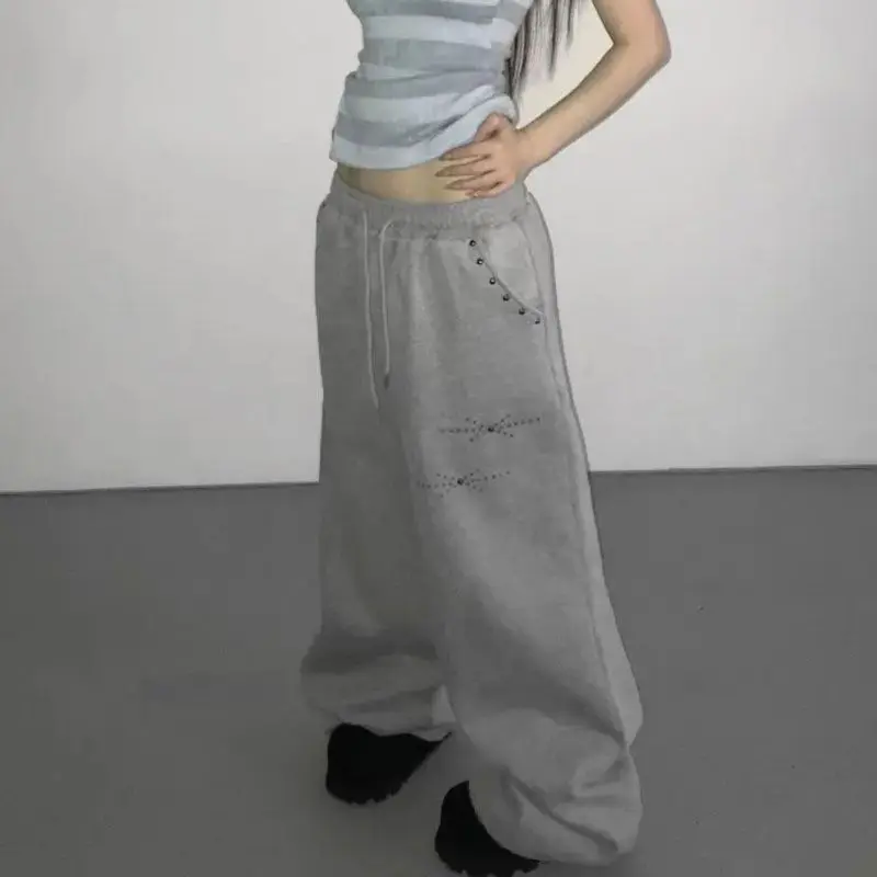 Y2k Joggers for Women Korean Sweatpants Fashion Wide Leg Pants Pantalon Femme Drawstring Diamond Casual Streetwear BF Trousers