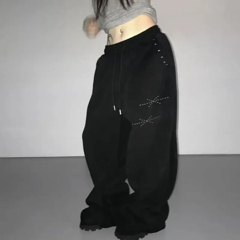 Y2k Joggers for Women Korean Sweatpants Fashion Wide Leg Pants Pantalon Femme Drawstring Diamond Casual Streetwear BF Trousers