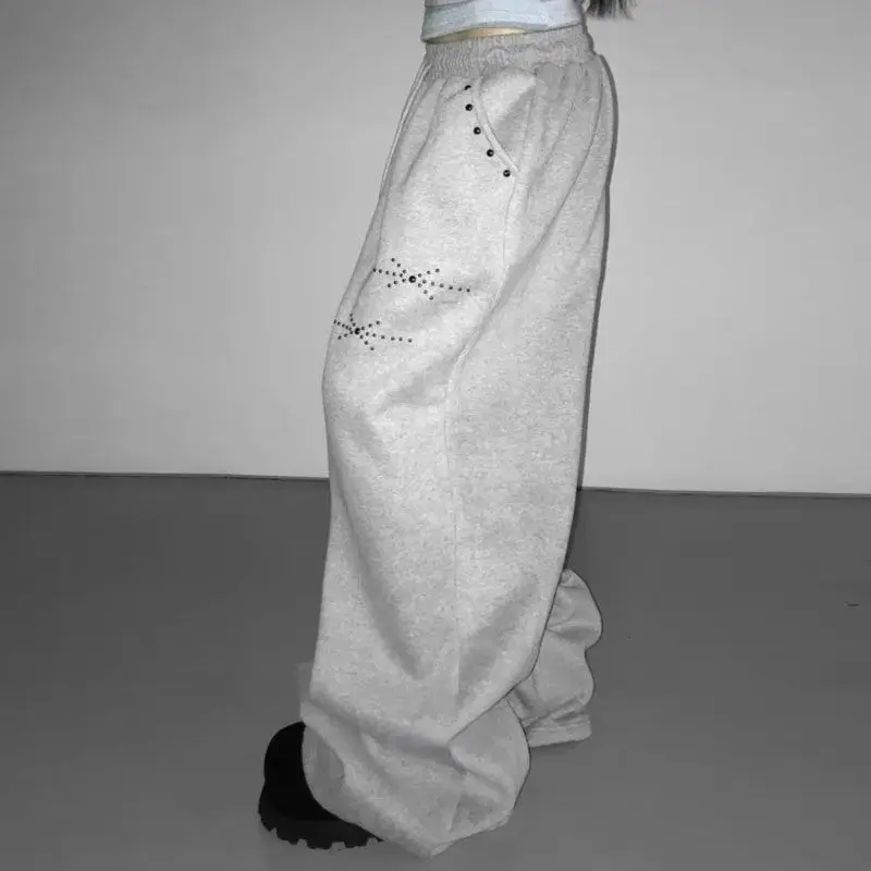 Y2k Joggers for Women Korean Sweatpants Fashion Wide Leg Pants Pantalon Femme Drawstring Diamond Casual Streetwear BF Trousers