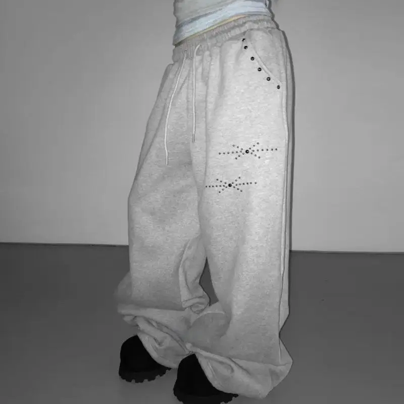 Y2k Joggers for Women Korean Sweatpants Fashion Wide Leg Pants Pantalon Femme Drawstring Diamond Casual Streetwear BF Trousers