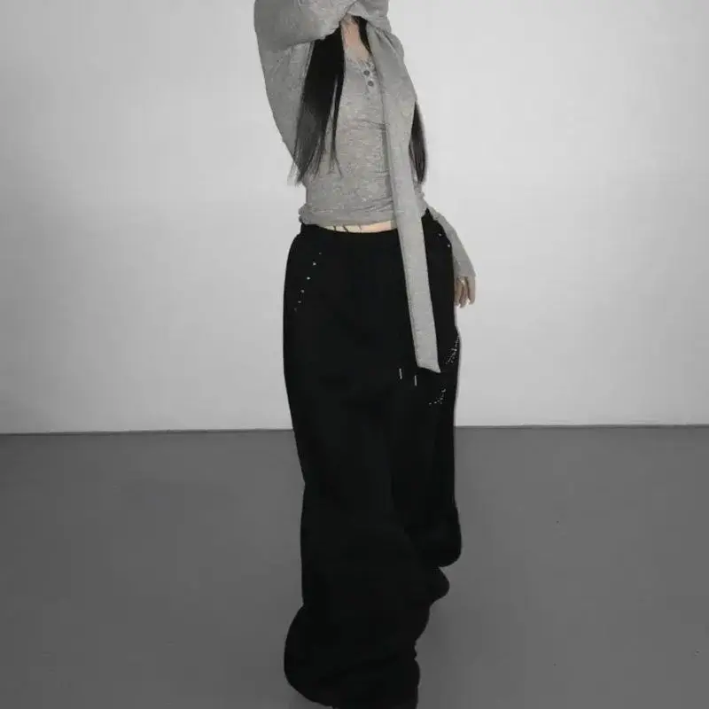 Y2k Joggers for Women Korean Sweatpants Fashion Wide Leg Pants Pantalon Femme Drawstring Diamond Casual Streetwear BF Trousers