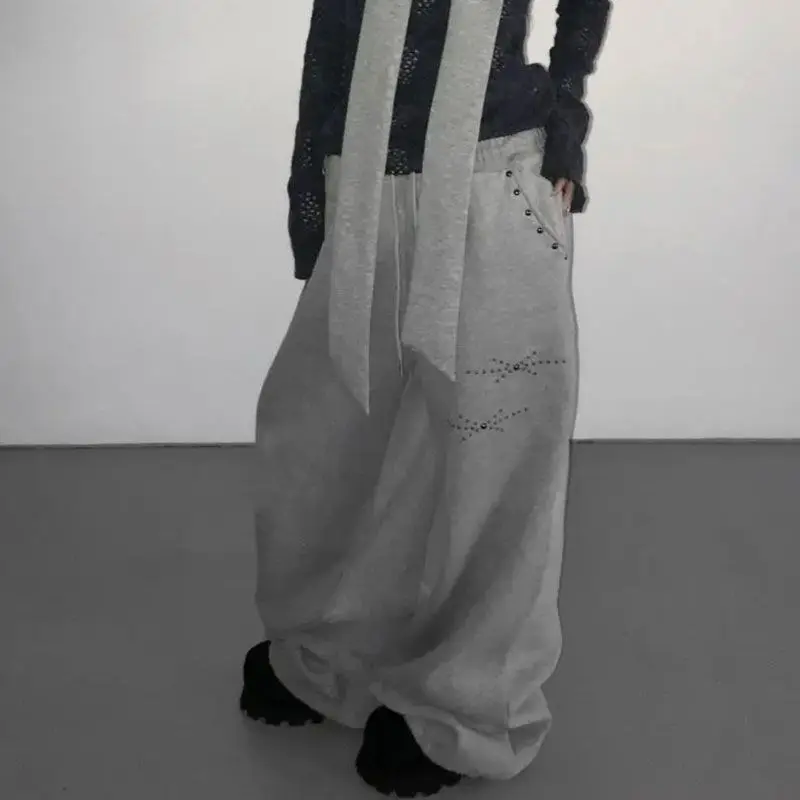 Y2k Joggers for Women Korean Sweatpants Fashion Wide Leg Pants Pantalon Femme Drawstring Diamond Casual Streetwear BF Trousers