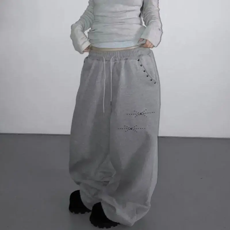Y2k Joggers for Women Korean Sweatpants Fashion Wide Leg Pants Pantalon Femme Drawstring Diamond Casual Streetwear BF Trousers