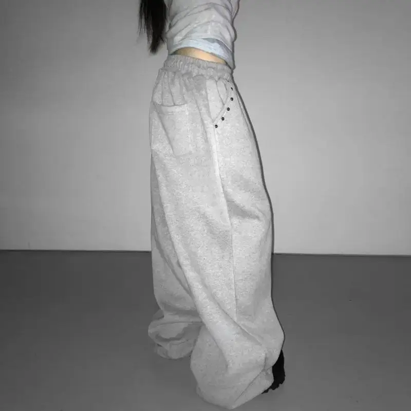 Y2k Joggers for Women Korean Sweatpants Fashion Wide Leg Pants Pantalon Femme Drawstring Diamond Casual Streetwear BF Trousers