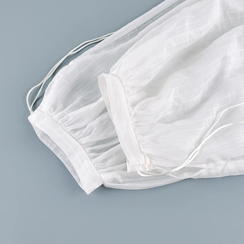 Linad Street Loose White Bloomers Pants Women Summer Elastic Waist Trousers Fashion Lace Up See Through Pants Female 2025 Sexy