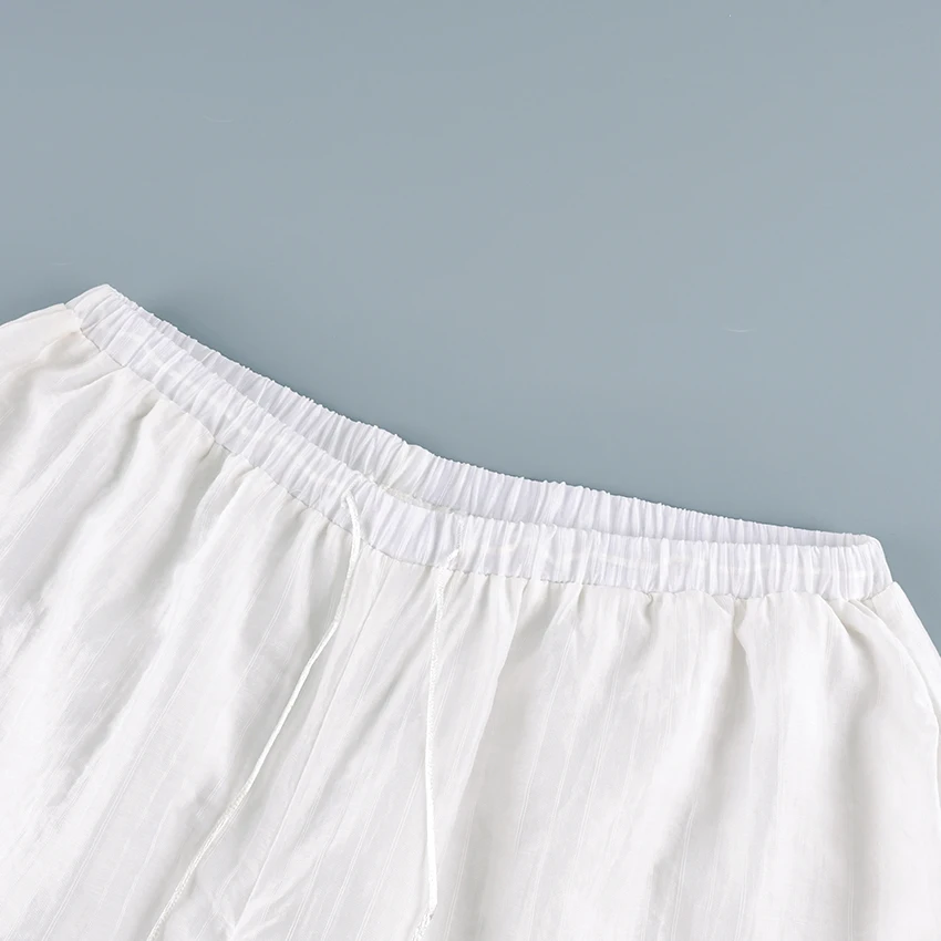Linad Street Loose White Bloomers Pants Women Summer Elastic Waist Trousers Fashion Lace Up See Through Pants Female 2025 Sexy