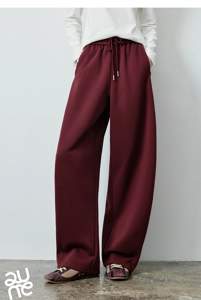 TOYOUTH Women's Soft Cotton Curved Leg Long Pants 2026 Fall New Arrival High Waist Drawstring Loose Wide Leg Pear Shape Friendly