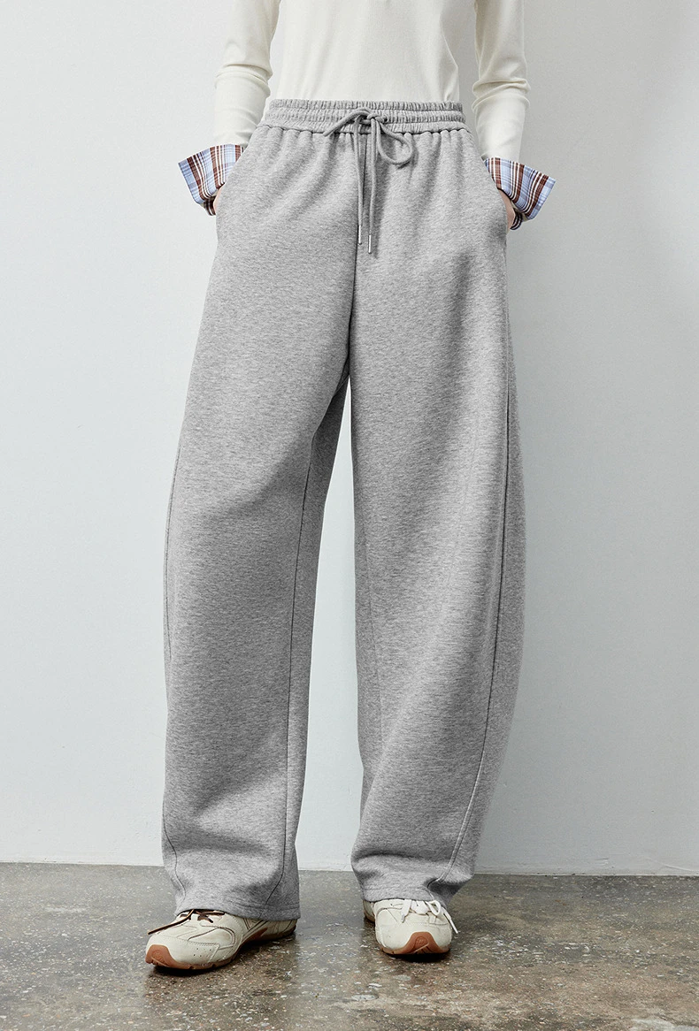 TOYOUTH Women's Soft Cotton Curved Leg Long Pants 2026 Fall New Arrival High Waist Drawstring Loose Wide Leg Pear Shape Friendly