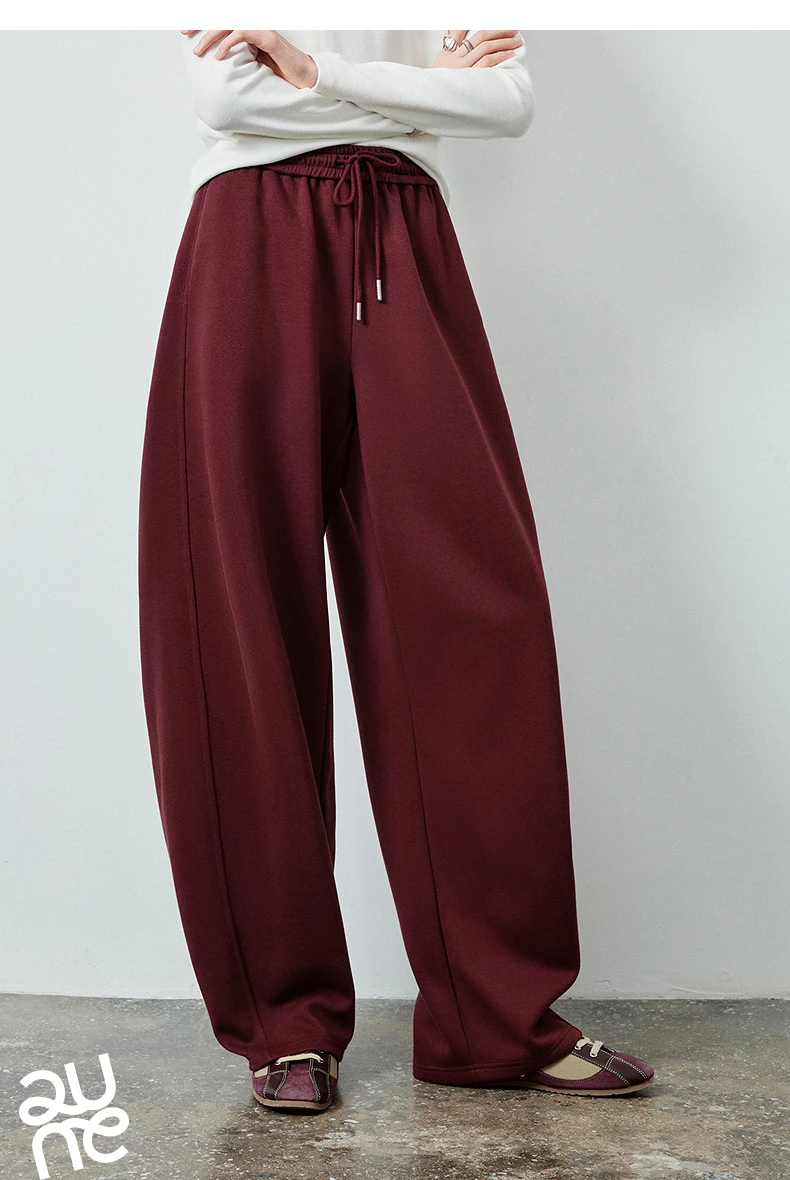 TOYOUTH Women's Soft Cotton Curved Leg Long Pants 2026 Fall New Arrival High Waist Drawstring Loose Wide Leg Pear Shape Friendly