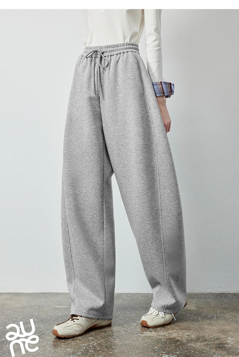 TOYOUTH Women's Soft Cotton Curved Leg Long Pants 2026 Fall New Arrival High Waist Drawstring Loose Wide Leg Pear Shape Friendly
