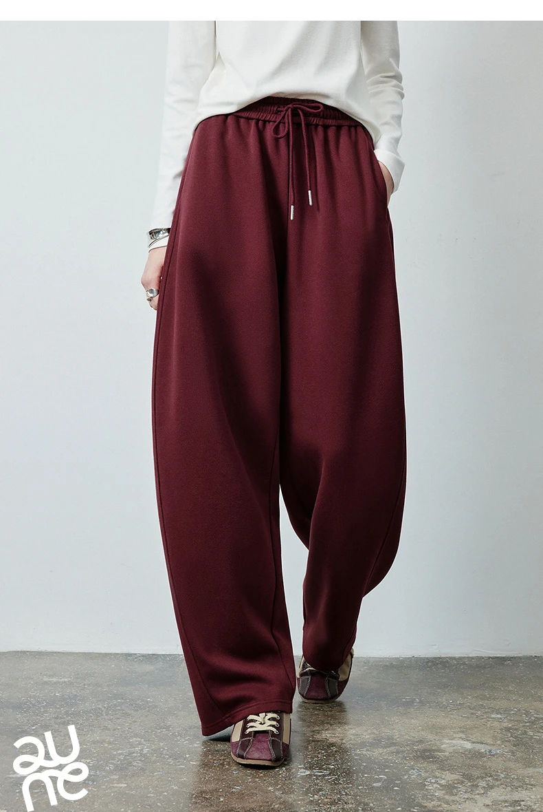 TOYOUTH Women's Soft Cotton Curved Leg Long Pants 2026 Fall New Arrival High Waist Drawstring Loose Wide Leg Pear Shape Friendly