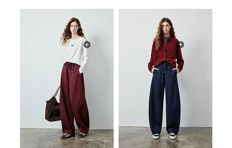 TOYOUTH Women's Soft Cotton Curved Leg Long Pants 2026 Fall New Arrival High Waist Drawstring Loose Wide Leg Pear Shape Friendly