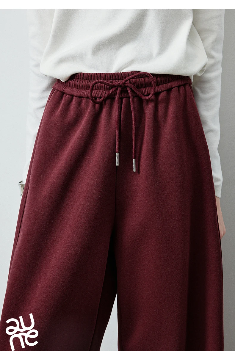 TOYOUTH Women's Soft Cotton Curved Leg Long Pants 2026 Fall New Arrival High Waist Drawstring Loose Wide Leg Pear Shape Friendly