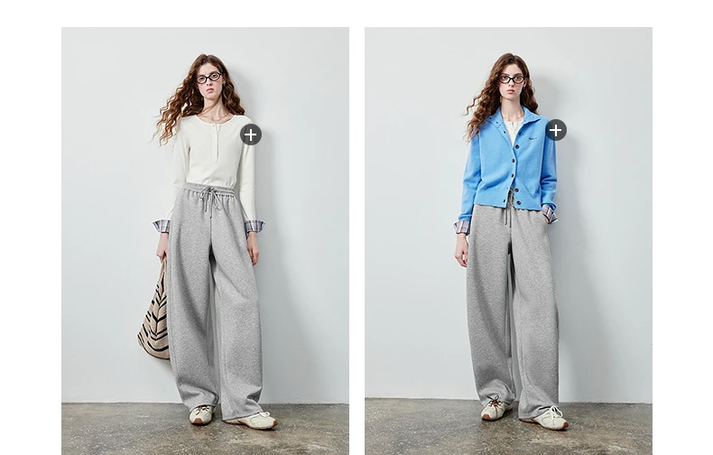 TOYOUTH Women's Soft Cotton Curved Leg Long Pants 2026 Fall New Arrival High Waist Drawstring Loose Wide Leg Pear Shape Friendly