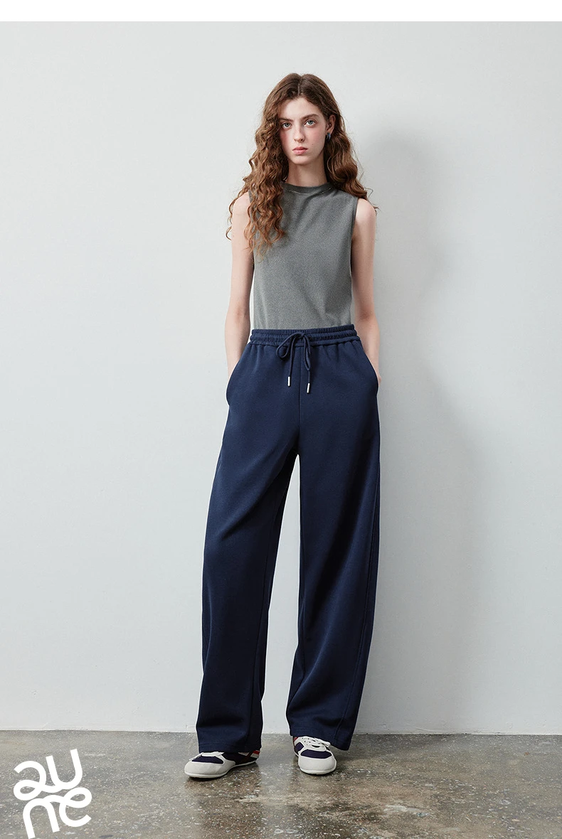 TOYOUTH Women's Soft Cotton Curved Leg Long Pants 2026 Fall New Arrival High Waist Drawstring Loose Wide Leg Pear Shape Friendly