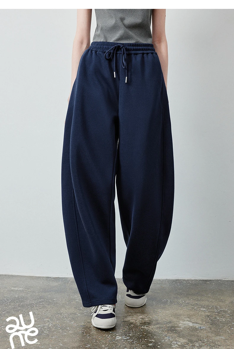 TOYOUTH Women's Soft Cotton Curved Leg Long Pants 2026 Fall New Arrival High Waist Drawstring Loose Wide Leg Pear Shape Friendly