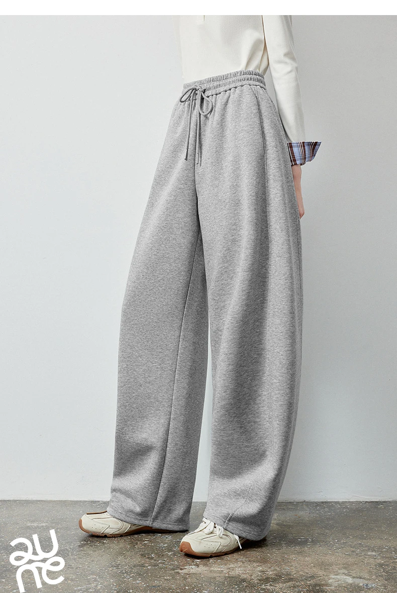 TOYOUTH Women's Soft Cotton Curved Leg Long Pants 2026 Fall New Arrival High Waist Drawstring Loose Wide Leg Pear Shape Friendly