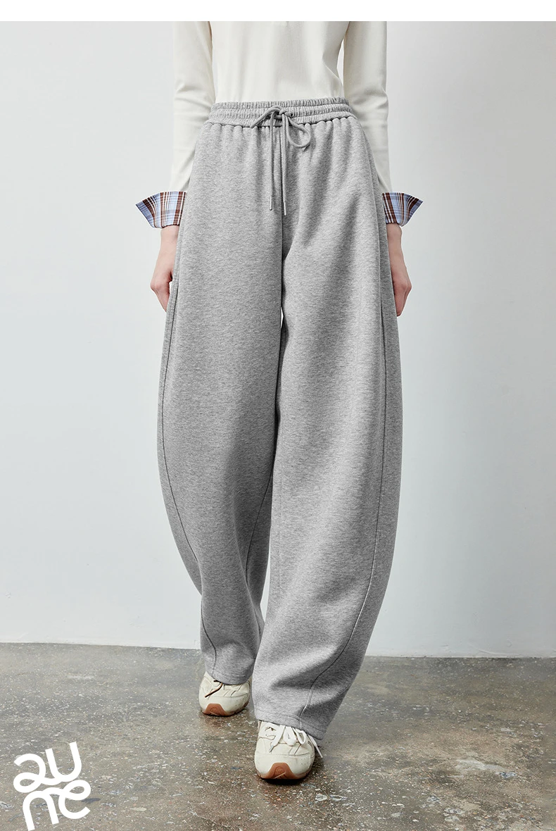 TOYOUTH Women's Soft Cotton Curved Leg Long Pants 2026 Fall New Arrival High Waist Drawstring Loose Wide Leg Pear Shape Friendly