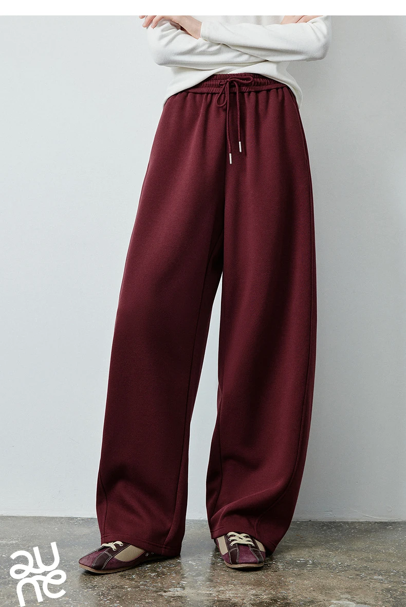 TOYOUTH Women's Soft Cotton Curved Leg Long Pants 2026 Fall New Arrival High Waist Drawstring Loose Wide Leg Pear Shape Friendly