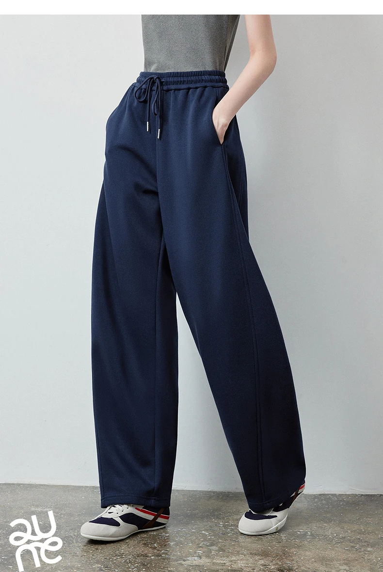 TOYOUTH Women's Soft Cotton Curved Leg Long Pants 2026 Fall New Arrival High Waist Drawstring Loose Wide Leg Pear Shape Friendly