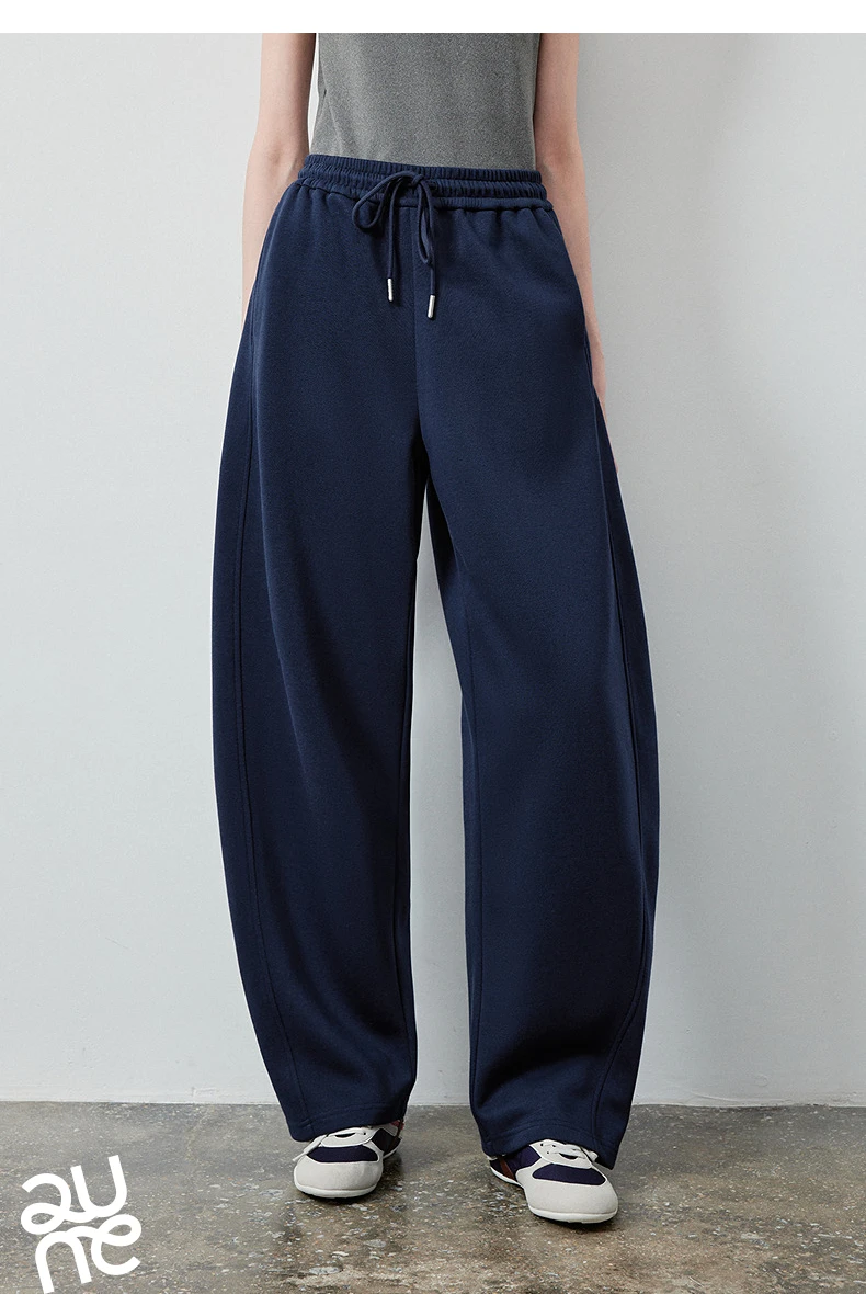 TOYOUTH Women's Soft Cotton Curved Leg Long Pants 2026 Fall New Arrival High Waist Drawstring Loose Wide Leg Pear Shape Friendly