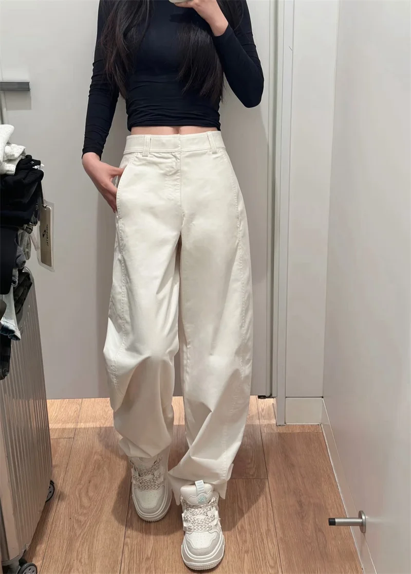 High Quality Fashion Casual Pants Women's Straight Trousers Spring Autumn Streetwear Lady Solid Color Loose Wide-leg Pants 2025