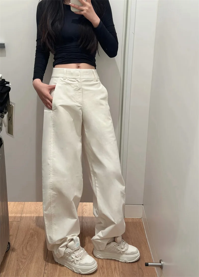 High Quality Fashion Casual Pants Women's Straight Trousers Spring Autumn Streetwear Lady Solid Color Loose Wide-leg Pants 2025