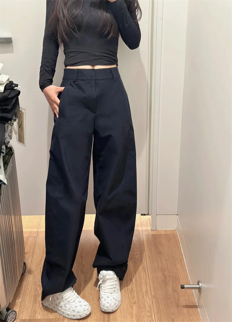 High Quality Fashion Casual Pants Women's Straight Trousers Spring Autumn Streetwear Lady Solid Color Loose Wide-leg Pants 2025