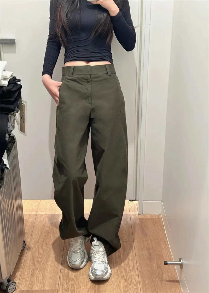 High Quality Fashion Casual Pants Women's Straight Trousers Spring Autumn Streetwear Lady Solid Color Loose Wide-leg Pants 2025