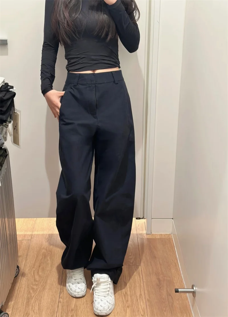 High Quality Fashion Casual Pants Women's Straight Trousers Spring Autumn Streetwear Lady Solid Color Loose Wide-leg Pants 2025