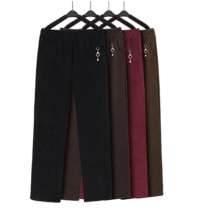 High Quality Corduroy Straight Trousers Women Autumn Winter Oversize 8XL Mother Pants Fleece Thicke Warm Casual Pants Female New