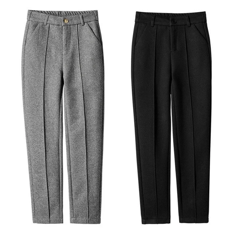 2025 New Fashion Autumn Women Woolen Pants Casual Lady High Waist Harem pants Female Winter Loose Thick Warm Trousers Women