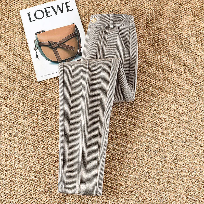 2025 New Fashion Autumn Women Woolen Pants Casual Lady High Waist Harem pants Female Winter Loose Thick Warm Trousers Women