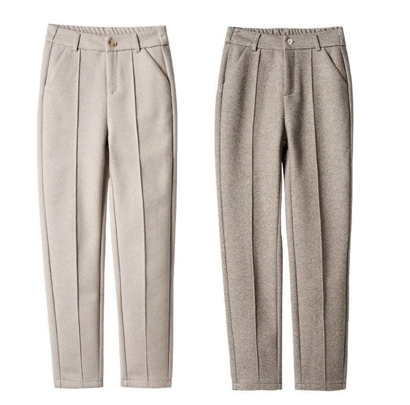 2025 New Fashion Autumn Women Woolen Pants Casual Lady High Waist Harem pants Female Winter Loose Thick Warm Trousers Women