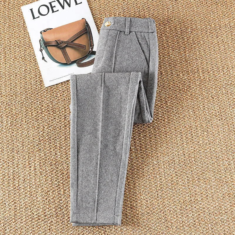 2025 New Fashion Autumn Women Woolen Pants Casual Lady High Waist Harem pants Female Winter Loose Thick Warm Trousers Women