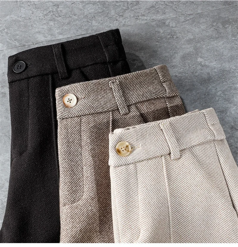 2025 New Fashion Autumn Women Woolen Pants Casual Lady High Waist Harem pants Female Winter Loose Thick Warm Trousers Women