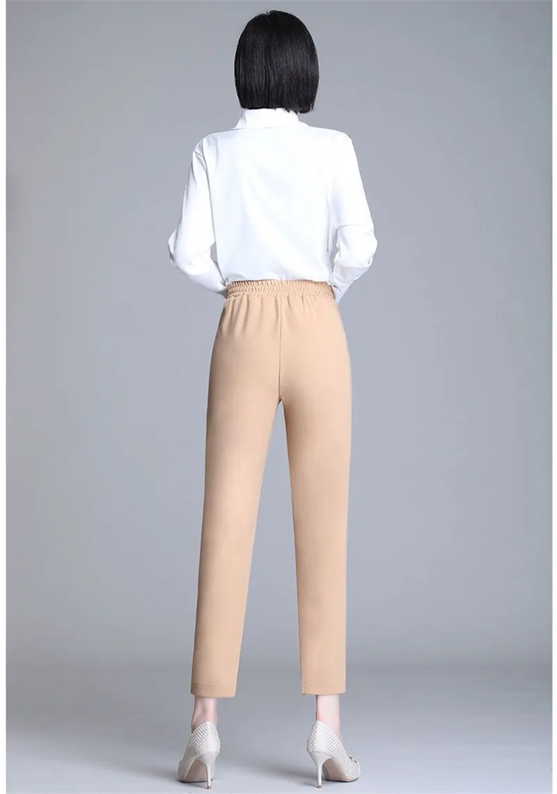 White Pants Women Elastic High-waisted Haren Pants Fashion Wild Professional Suit Pants Office Ladies Trousers Black Khaki Pants