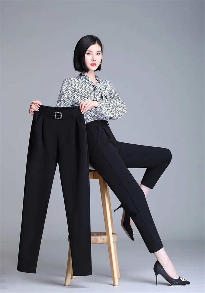 White Pants Women Elastic High-waisted Haren Pants Fashion Wild Professional Suit Pants Office Ladies Trousers Black Khaki Pants
