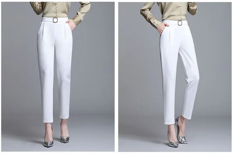 White Pants Women Elastic High-waisted Haren Pants Fashion Wild Professional Suit Pants Office Ladies Trousers Black Khaki Pants