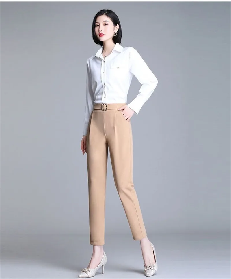 White Pants Women Elastic High-waisted Haren Pants Fashion Wild Professional Suit Pants Office Ladies Trousers Black Khaki Pants