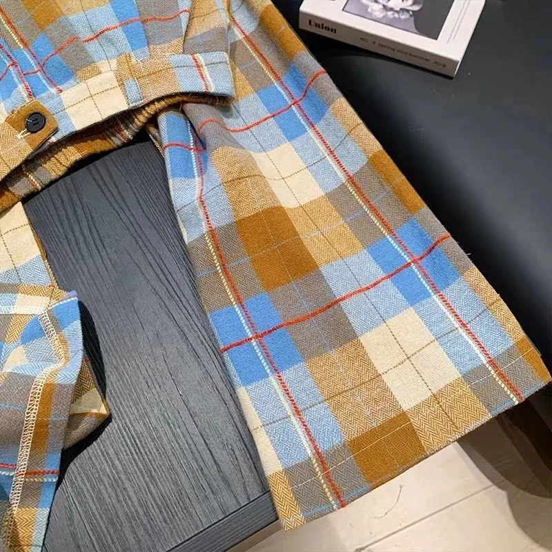 Vintage Fall Plaid Wide Leg Pants Women Casual Loose High Waist Retro Trousers American Pockets Lady High Quality Straight Pant