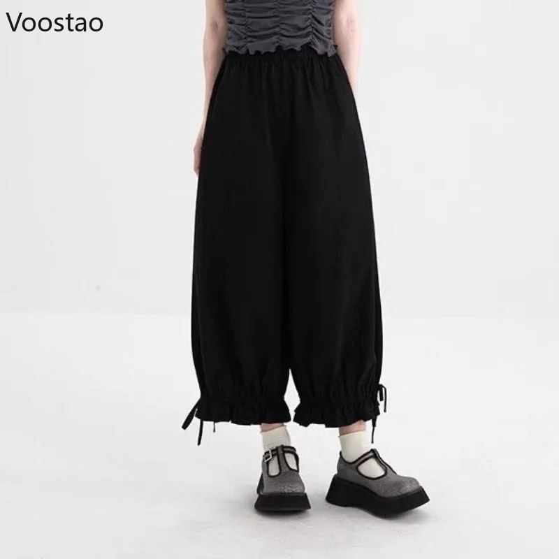 Japanese Sweet Jogger Pants Casual Women Vintage Cute Ruffles Loose Straight Trousers Girls Harajuku Sweatpants Y2k Aesthetic
