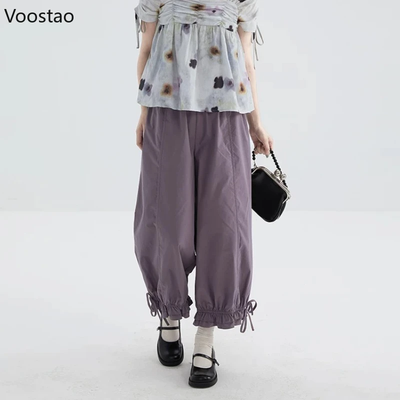 Japanese Sweet Jogger Pants Casual Women Vintage Cute Ruffles Loose Straight Trousers Girls Harajuku Sweatpants Y2k Aesthetic