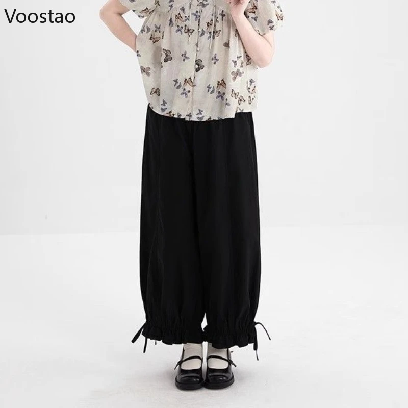 Japanese Sweet Jogger Pants Casual Women Vintage Cute Ruffles Loose Straight Trousers Girls Harajuku Sweatpants Y2k Aesthetic
