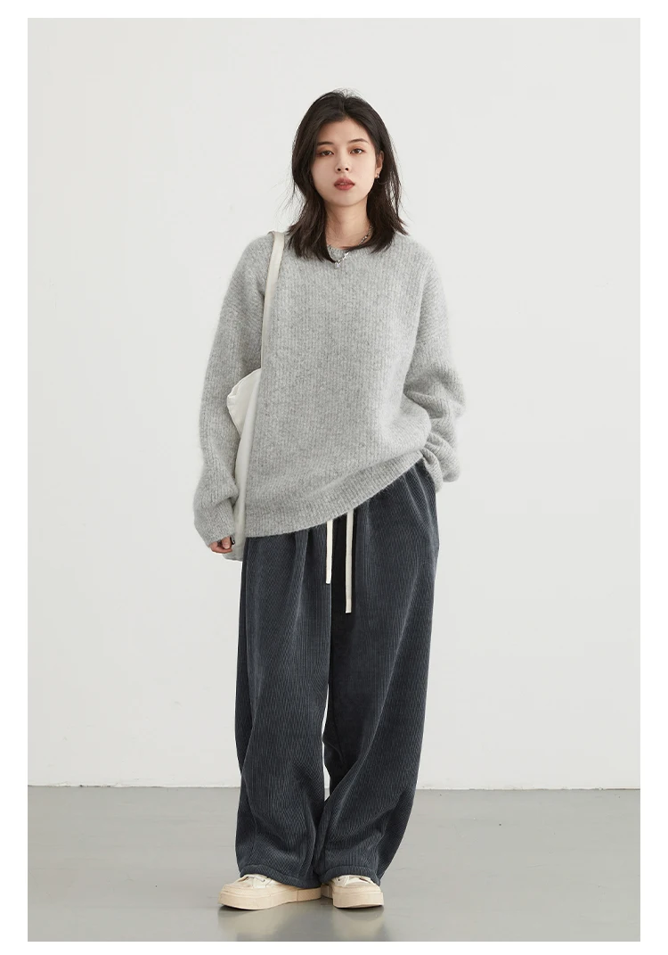 CHIC VEN Women Pant Loose Retro High Waisted Casual Wide Leg Pants Solid Plush Thick Warm Female Trousers Spring Autumn 2024