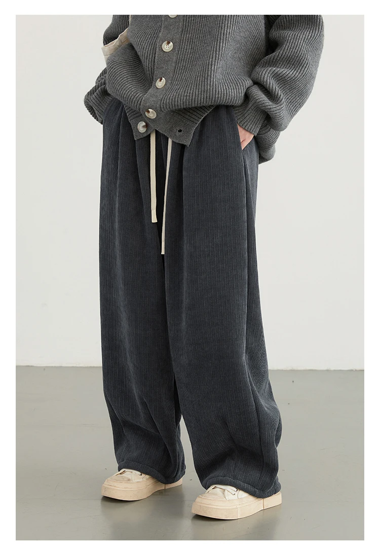 CHIC VEN Women Pant Loose Retro High Waisted Casual Wide Leg Pants Solid Plush Thick Warm Female Trousers Spring Autumn 2024