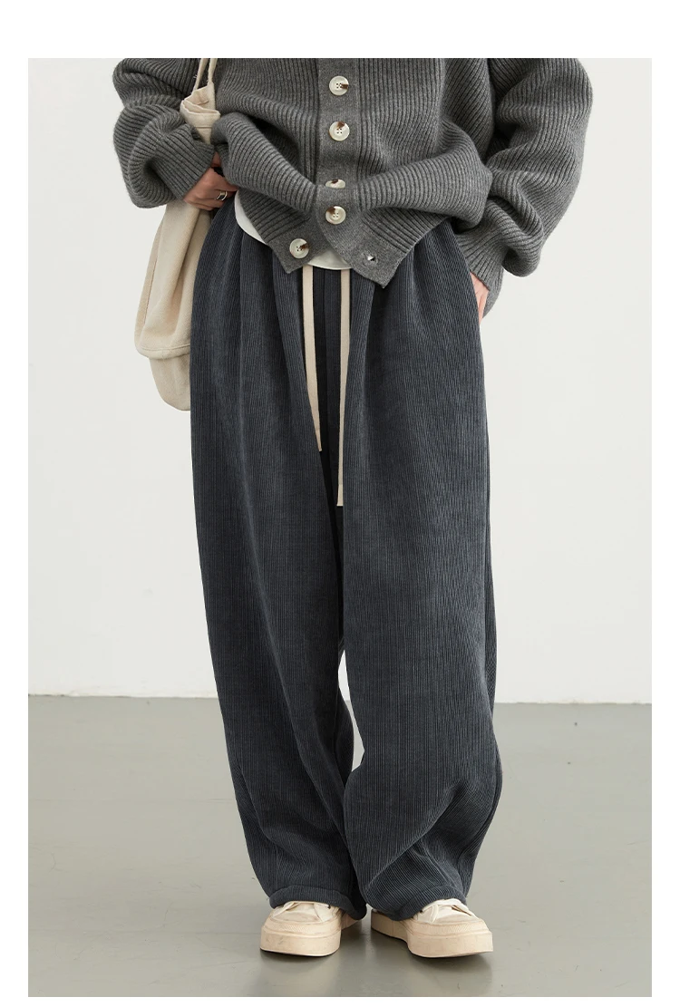 CHIC VEN Women Pant Loose Retro High Waisted Casual Wide Leg Pants Solid Plush Thick Warm Female Trousers Spring Autumn 2024