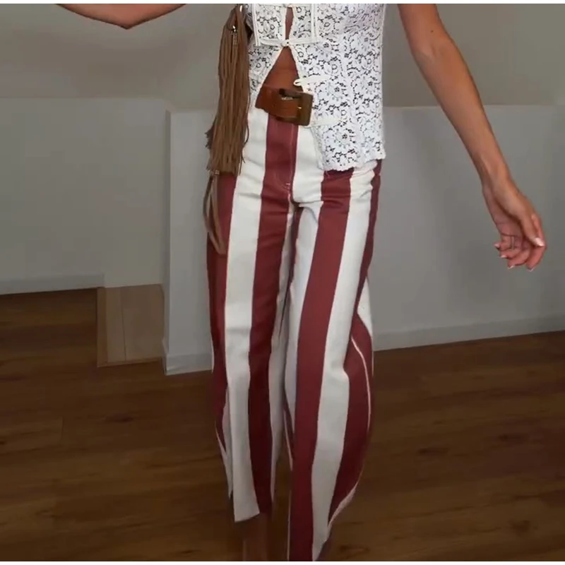 Women Striped Trousers Curved Knife Jeans High Waist Contrasting Color Loose Versatile Casual Long Pants Women's Aladdin Pants