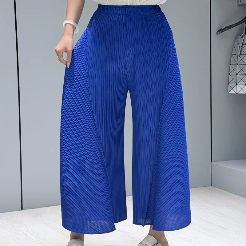 Pleated Pants Summer New Simple Casual Fashion Elastic Waist Versatile Banana Style Elastic Wide-Leg Pants for Women