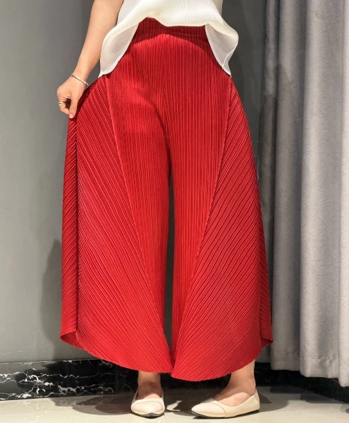 Pleated Pants Summer New Simple Casual Fashion Elastic Waist Versatile Banana Style Elastic Wide-Leg Pants for Women